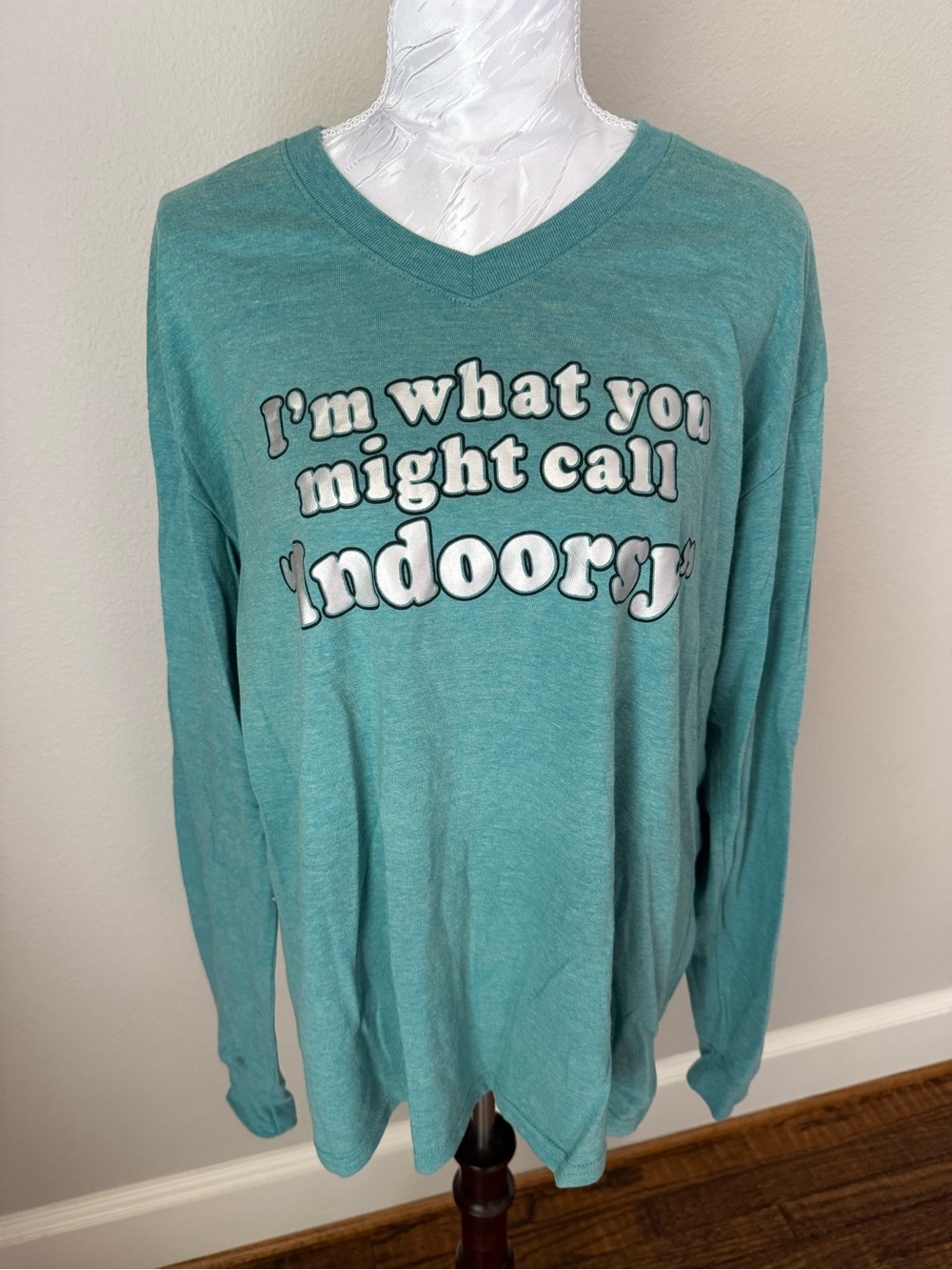 Jadelynn Brooke Teal V‑Neck Long Sleeve Graphic Tee